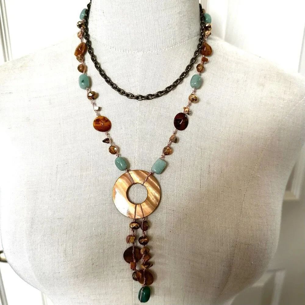 Cookie Lee double strand beaded pendant necklace
